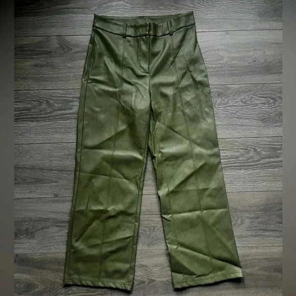7 For All Mankind Pants - 7 For All Mankind Faux Leather Light Olive Green Wide Leg Pants Size S
